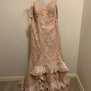 NEW Light pink/coral strapless dress with beading and lace
